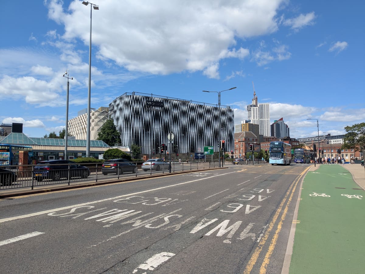 A bus and cycle lane on St Peter’s Street in Leeds