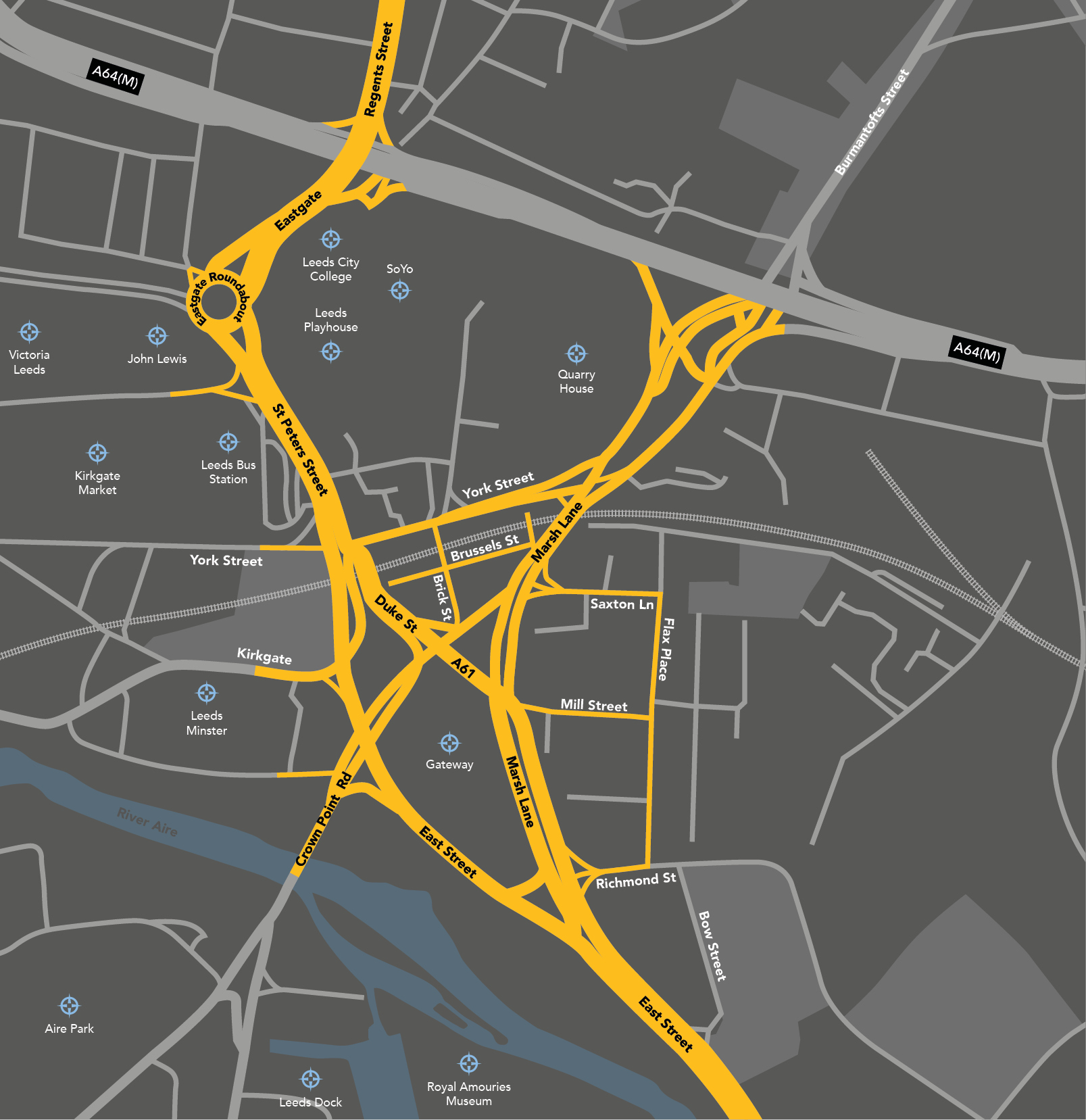 Council map of streets covered by the east Leeds city-centre transport project